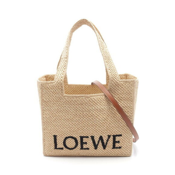 Loewe Handbags - Loewe Font Tote Bag Leather Raffia Beige Brown